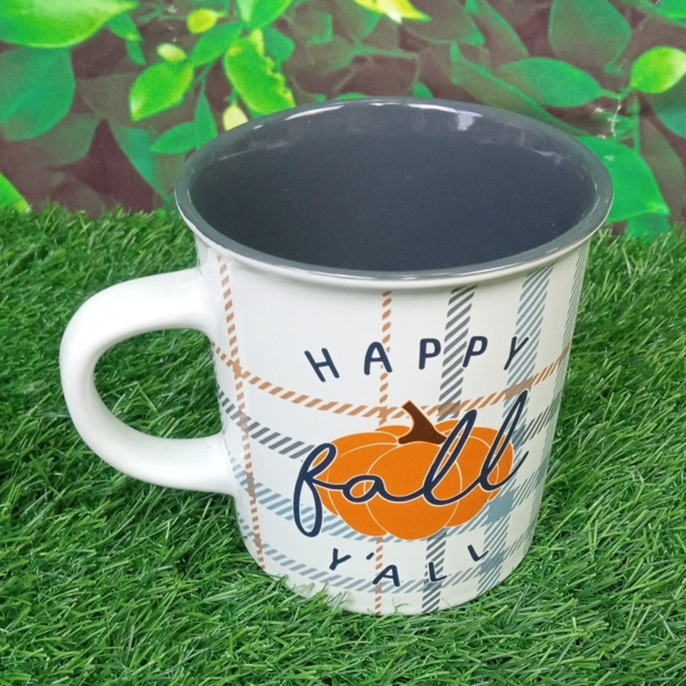 🍂 Happy Fall Y'all Pumpkin Plaid Ceramic Mug